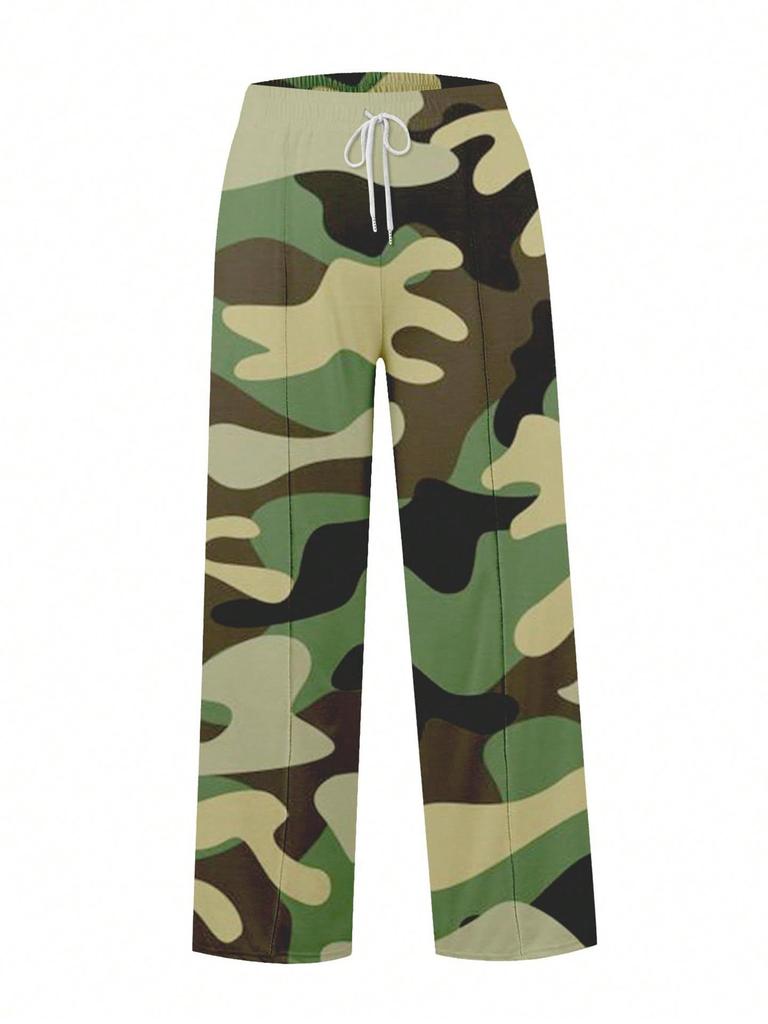 Damen Europäische & Amerikanische Camouflage Weitbeinige, Gerade Sportliche Freizeit-Hose