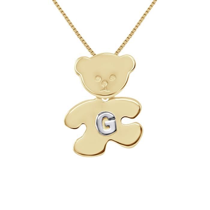 LÉA & ARTHUR - Pendentif Enfants Motif (OURSON) Plaqué Or Jaune & (Lettre G) Argent 925 Millièmes Rhodié