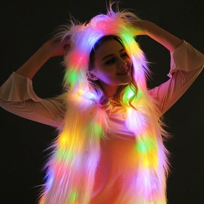 Evropská a americká Cosplay Vesta s kapucí Zvířecí Dlouhé vlasy Imitace kožešiny Kabát LED Světla Noční klub Tanec