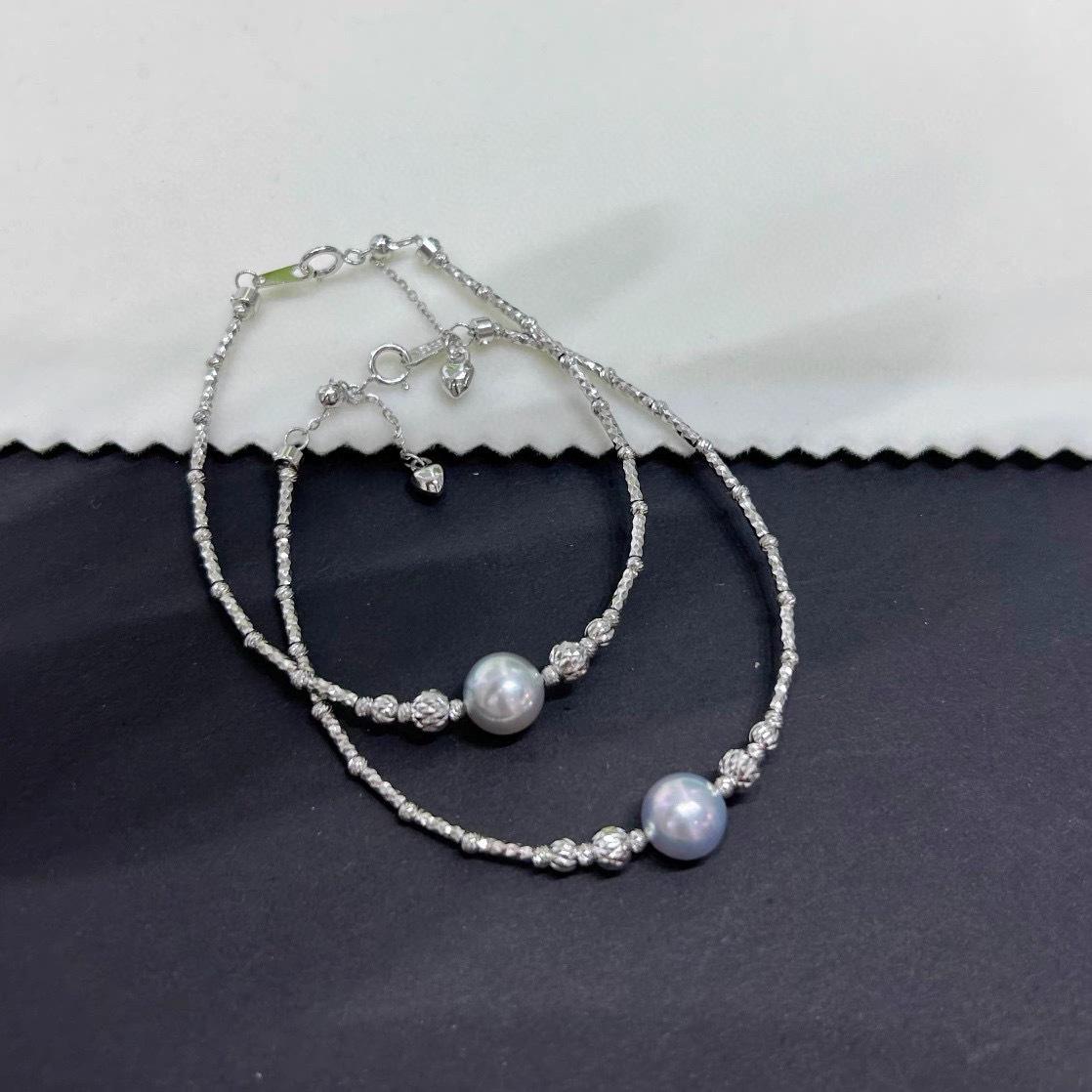 

Saltwater Akoya Pearl & Pineapple Bead Bracelet, S925 Sterling Silver 6.5-7mm Seawater Pearl