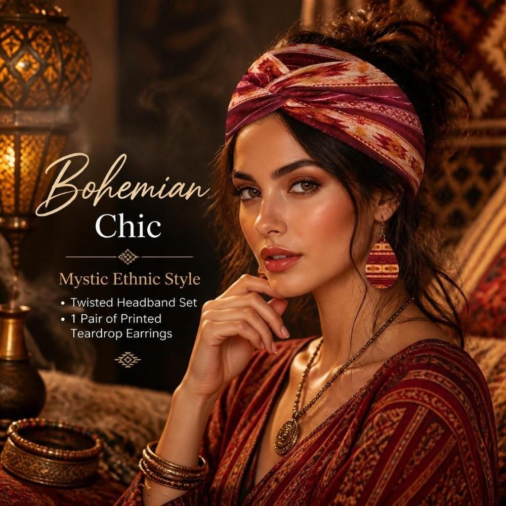 3pcs Wide Women's Hairband Set Boho Women's Earrings Set Hair Accessories