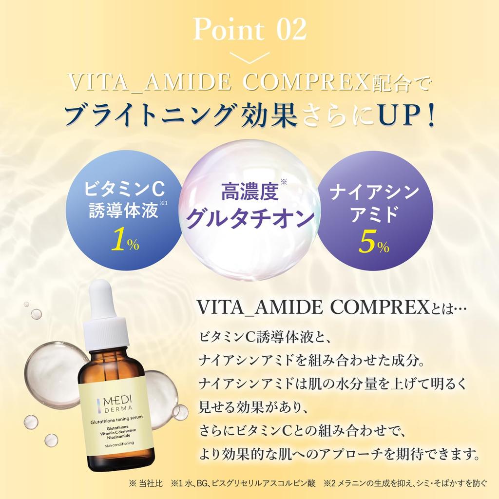 MEDIDERMA Glutathione Toning Serum 30mL Highly Concentrated Serum Made in Japan