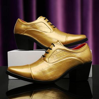 2025 Luxury Golden High Heel Shoes Men Fashion Business Formal Shoes Man Wedding Shoes Size 46 Pointed Toe Leather Shoes Men