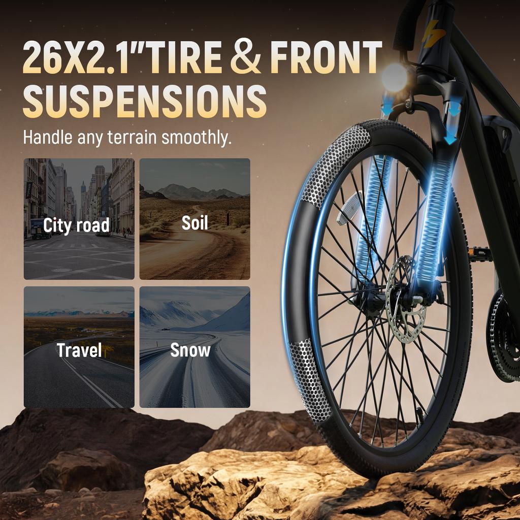Qlife Race Electric Bike for Adults, Peak 1000W 48V 375Wh Removable Battery 26 Tire Electric Mountain Bike 21-Speed Off-road Electric Bicycle 25MPH