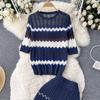 Women's Autumn Two-Piece Suit Short-Sleeved Knitted Sweater Top High-Waisted Slim Bag Hips Long Skirt
