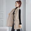 Fall Winter Women Vest Coat Lapel Sleeveless Solid Color Single-breasted Pockets Fleece Cardigan Mid Length Thick Warm Soft Loose Lady Waistcoat