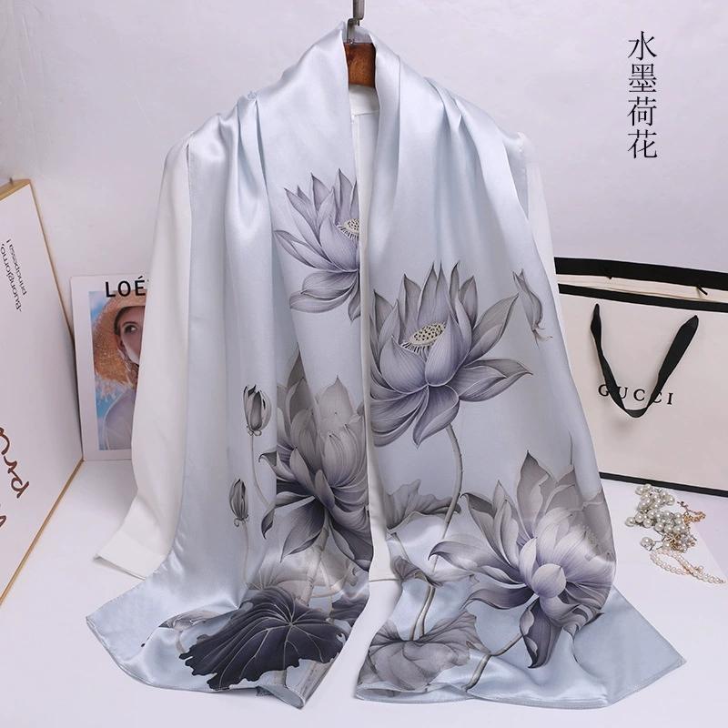 Chinese Ethnic Flower Style 100% Silk Scarves Shawls Long Silk Scarf 170*52Cm