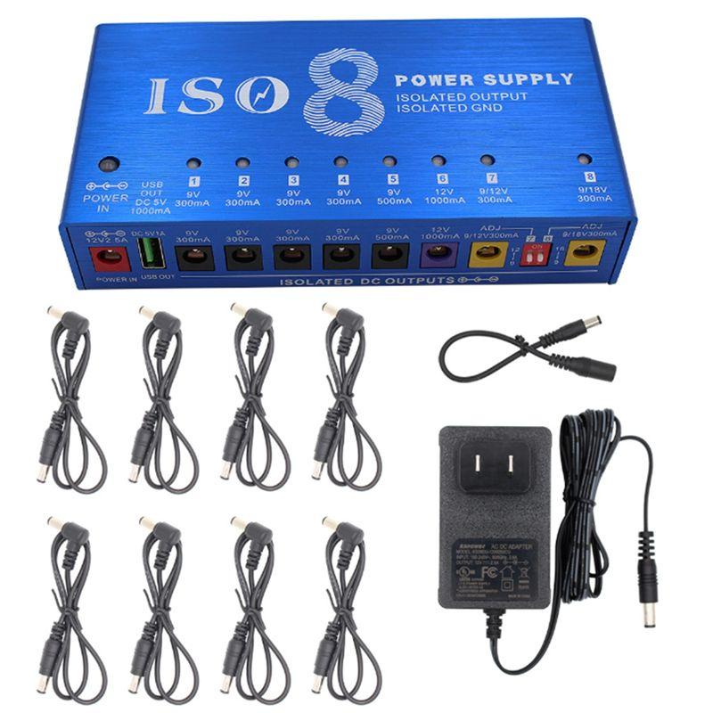 

ABNR For Multi-Effect Guitar Pedal Power Supply ISO-8 8 Isolated DC Output Ports(Auto Voltage Detection) 9V 12V 18V For Pedals
