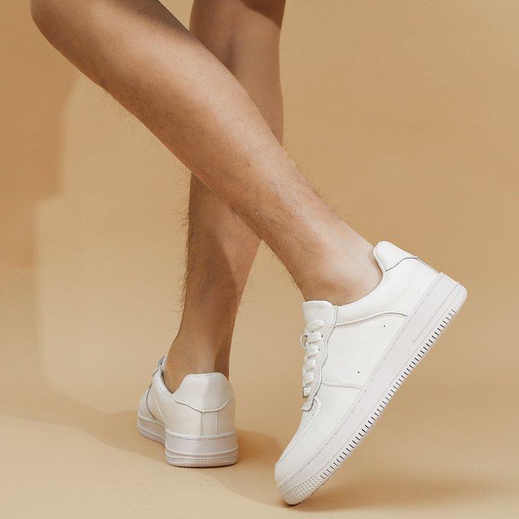 Genuine Leather Men's and Women's Same White Shoes, Spring and Autumn 2025 Thick-soled Breathable and Versatile Casual Board Shoes for Men and Women