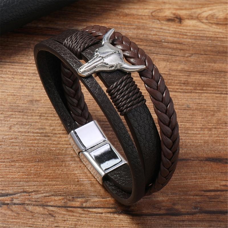 Unisex PU Leather Wristband Lightweight Retro Style Bracelet Daily Comfort Handmade PU Leather Chain Bracelet