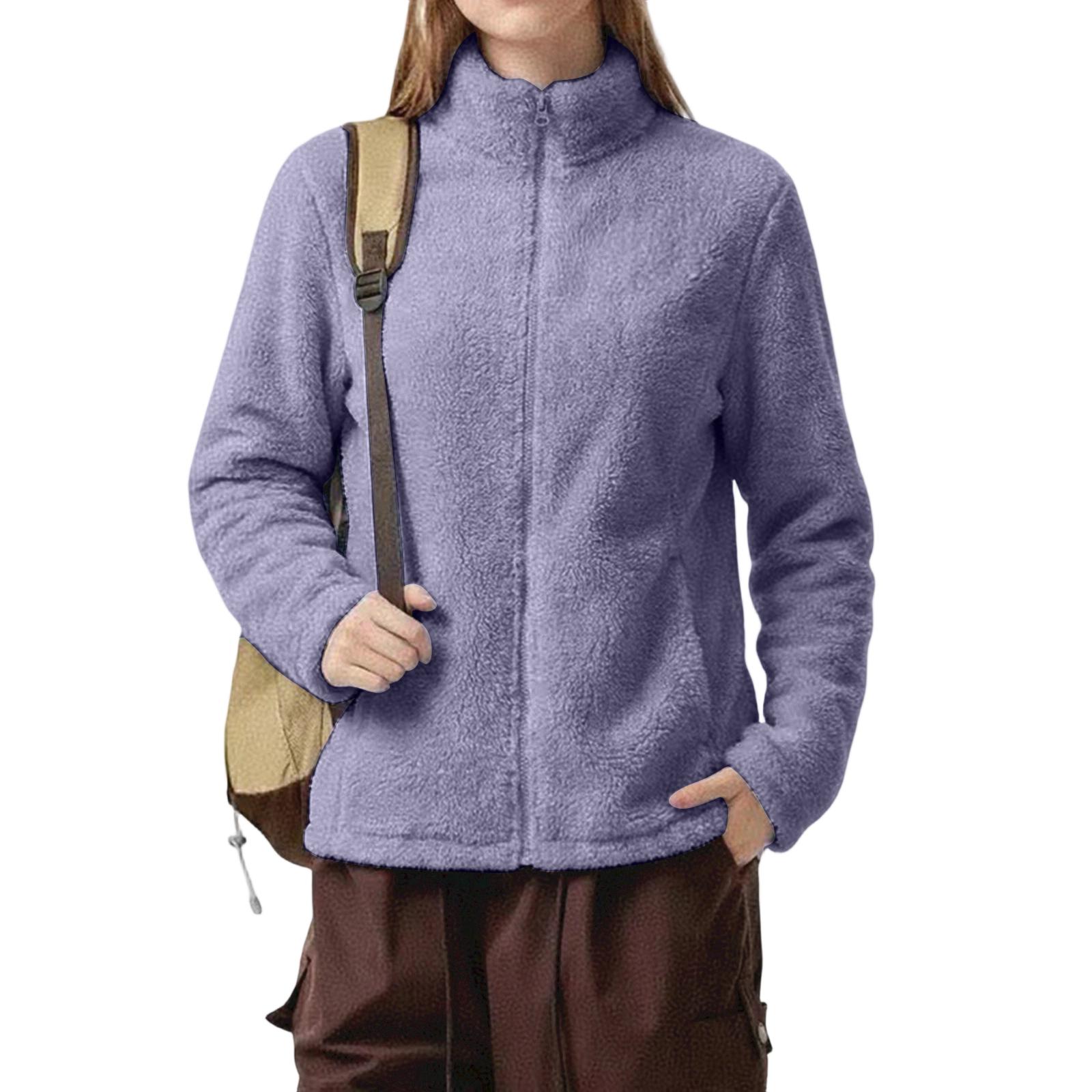 Women s Color Quilted Long Sleeve Stand Collar Zip-Up Jacket for Cold XL фиолетовый