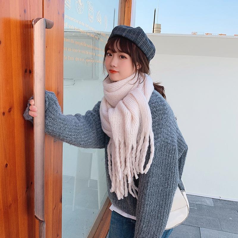 New scarf super thick plus plaid thick braid fringed shawl dual-purpose versatile small fresh student scarf winter