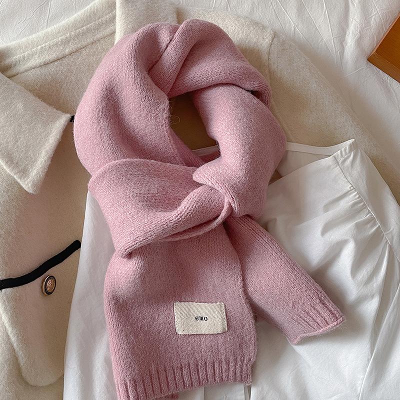 Gentle solid color small scarf white knitted wool short scarf women's autumn and winter warm couple style simple