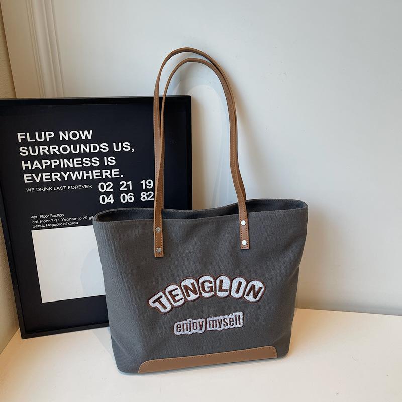 

Stylish Harajuku Embroidered Canvas Tote Bag Casual and Simple Handle Bag Fashiable and Versatile Shoulder Bag for Women
