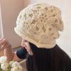Handmade crochet hat women's autumn and winter versatile warm soft flower pullover hat double-layer knitted wool hat head hat