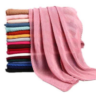 HongBiTu Women Pure Color Scarf Wrap Shawl Stole Wrinkle Stripe Neck Wraps Islam Muslim WJ005