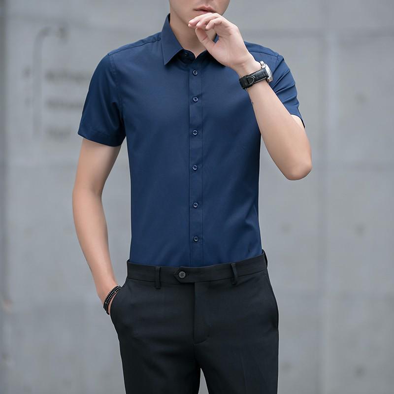 Iron-Free Slim Fit Men's White Short Sleeve Business Shirt - Anti-Wrinkle Professional Autumn Wear