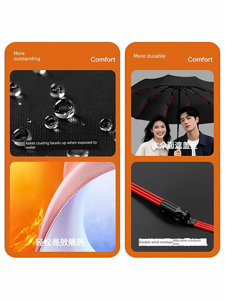 Fully Automatic Umbrella, Enlarged, Thickened, Reinforced, Dual-Use for Sun and Rain, Men's Folding Sun Protection Uv Umbrella, Sunshade