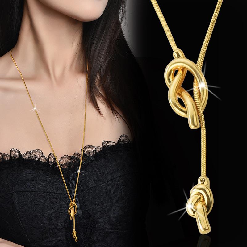 Trendy Long Gold Sweater Chain Necklace For Women Crafted From Durable Titanium Steel