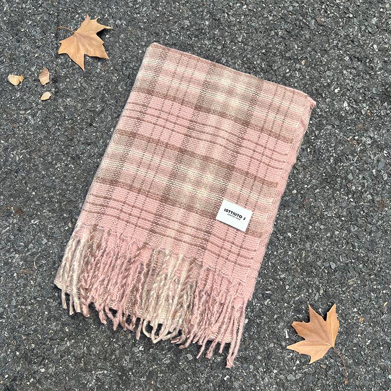 

Мохеровый клетчатый шарф в корейском стиле: Имитация кашемира Теплая шаль и универсальный шарф-труба для осени и зимы. 40-230cm