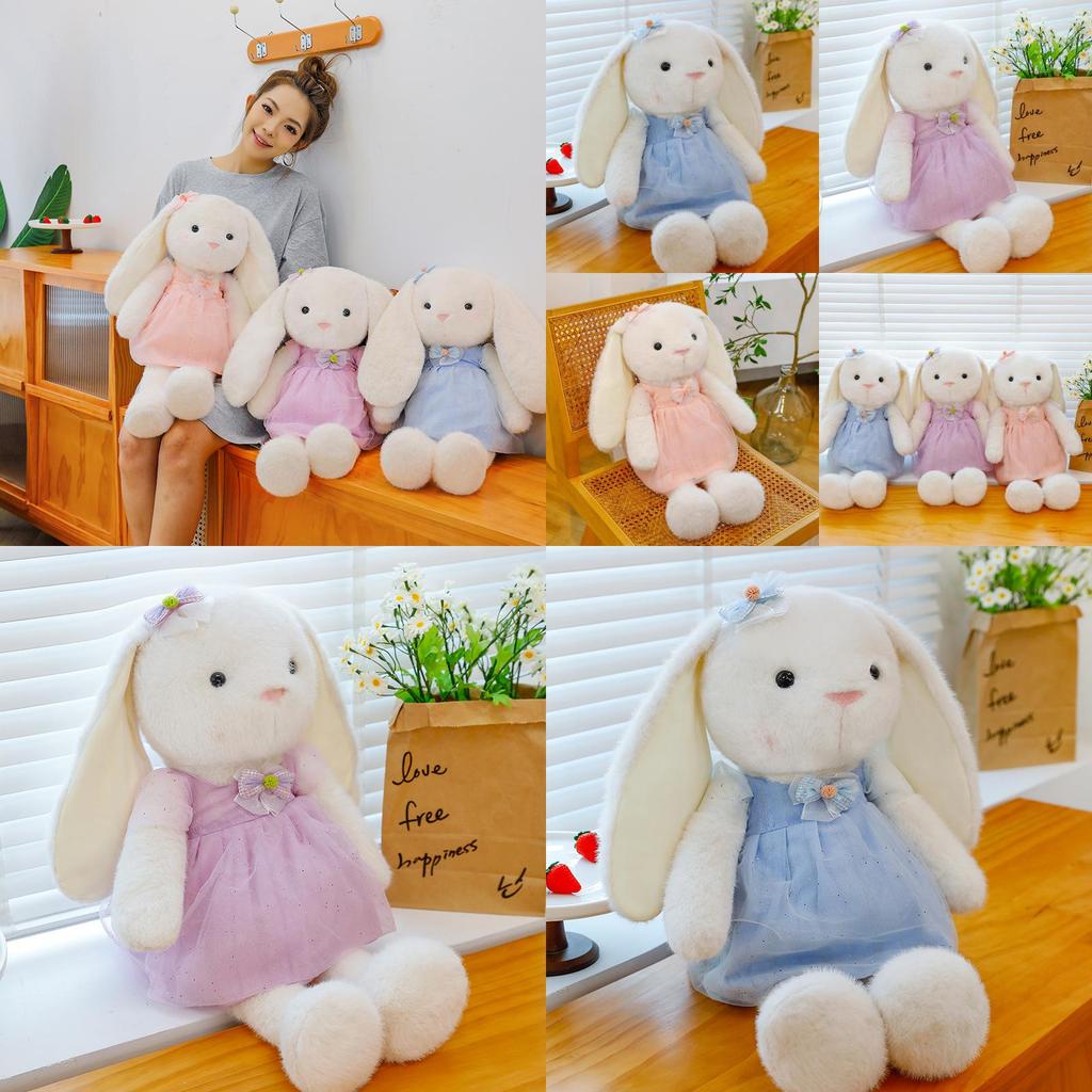 Plush Bunny Doll With Long Ears And Dress And Bow Designfor Kids Gift And Decoration