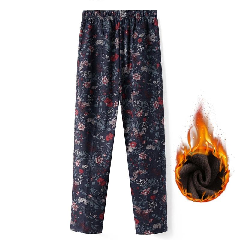 9XL Übergröße Oma-Hosen Elastischer Bund Locker Geblümte Hosen Mittelalte und Ältere Damen Hosen Plus Samt Dicke Hosen Frühling Herbst Dünne Hosen