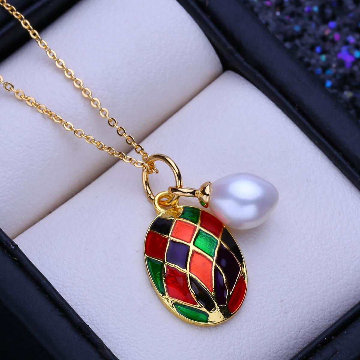 

LSOOYH натуральный пресноводный рис в форме жемчуга, золотого цвета, ожерелье, красочный овальный кулон, элегантные ювелирные изделия, подарки для женщин белый