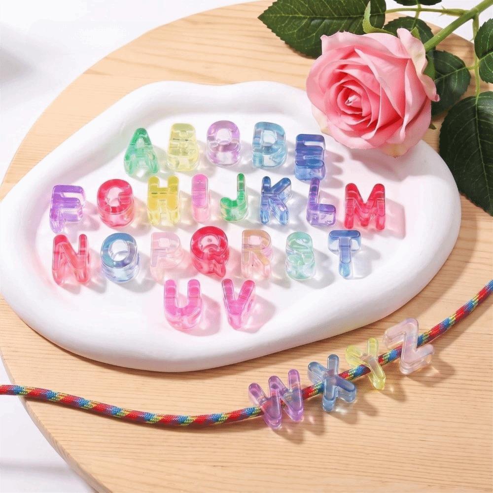 26PCS Colored DIY Craft Beads Transparent Name Bracelet Beads Friendship Jewelry Gift