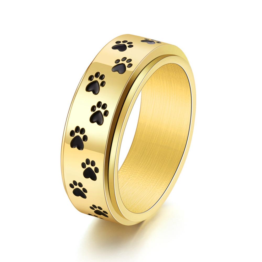 Titanstahl Drehbarer Hundepfotenring für Herren Punk Gothic Verstellbar 8MM Breite Band Einzigartiger Mechanischer Schmuck Geschenk für Ihn