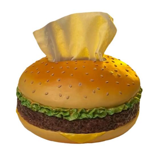 Caja de pañuelos de hamburguesa de gran capacidad, caja de almacenamiento de pañuelos de hamburguesa de aspecto realista, toalla de papel decorativa