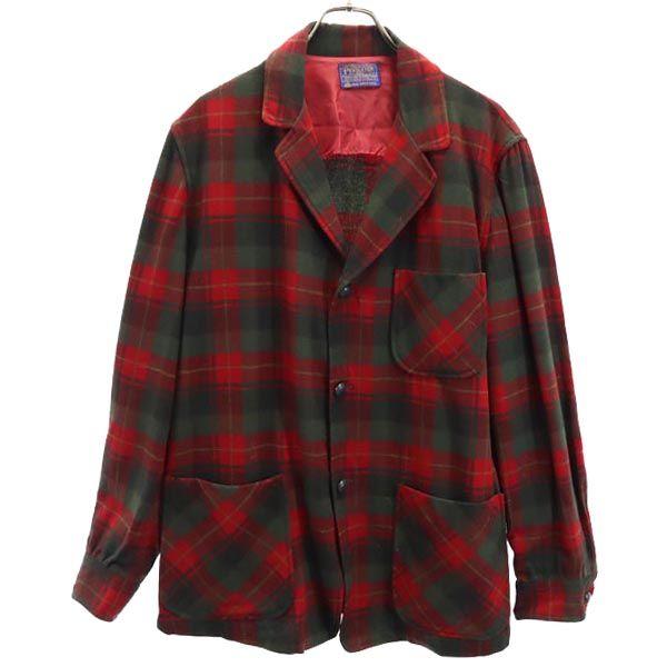 PENDLETON 60s 70s vintage check Long sleeve Wool jacket M Red series Men's Used