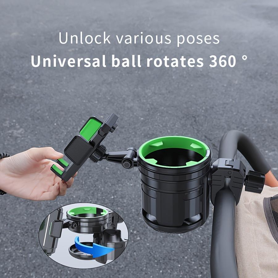 Stroller Cup Holder with Phone Stand, 3-in-1 Universal Multifunctional Drink Holder for Strollers, Walkers, Bikes & Wheelchairs