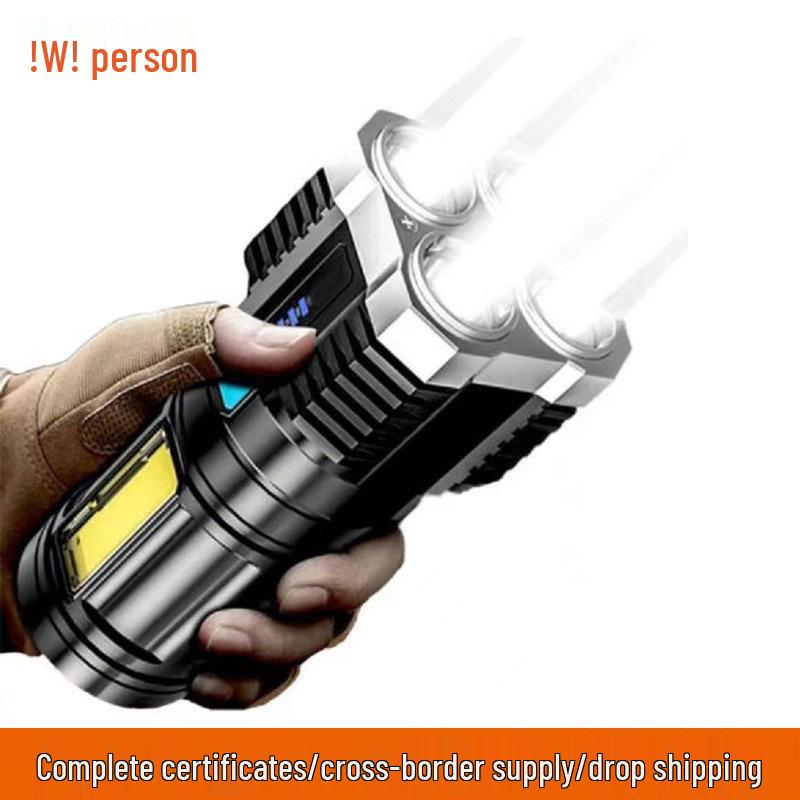 Cross-Border Quad-Core LED Rechargeable Flashlight with COB Side Light