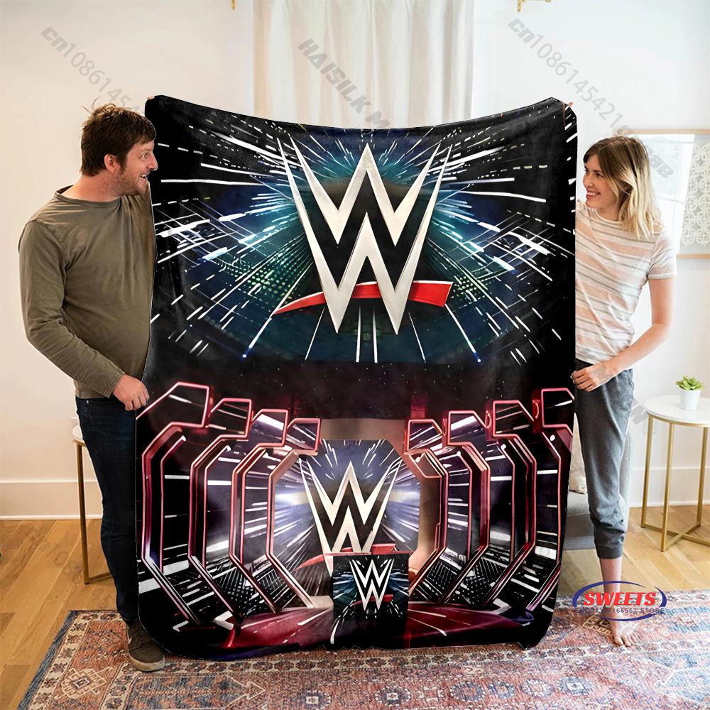 Multi-Size W-WWE Pattern Print Flannel Blanket for Son Husband Dad, Super Soft Fluffy Bedroom Sofa Office Blanket Great Gifts