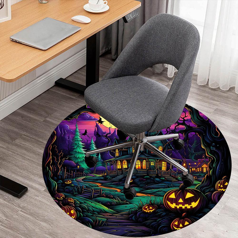 

1pc haunted house pumpkin Round Chair mat Area Rug - Non-Slip, Floor Mat for Office, Bedroom, and Indoor Decor -1002235 80cm by 80cm