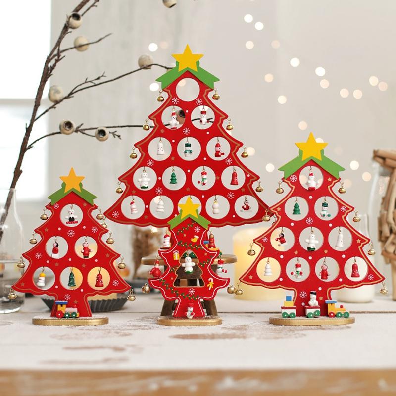 Wooden Christmas Tree Desktop Ornament DIY Mini Christmas Tree Decorations Window Display Ornament Adornos Navideños
