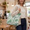 Elegant Green Leaf Print Tote Bag for Daily Commute Casual Outdoor Shopping Use