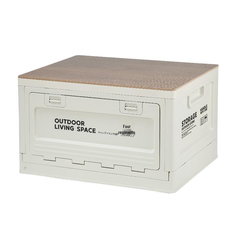 Folding Camping Storage Box with Wooden Lid - Outdoor Picnic & Car Trunk Organizer