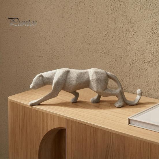 Artistic Animal Figurine 3D Geometric Cheetah Ornament, Durable PLA Modern Minimalist Sculpture, Office Desk Accessories Stone Texture Art Statue, for
