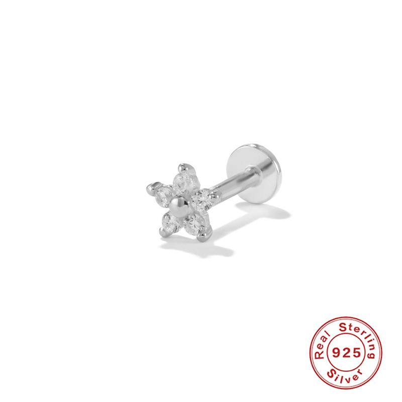 CANNER 1PZ Occhio di Cavallo Testa Piatta Filettato Perforazione Osso Auricolare Donna Argento 925 Ins Stella Fiore Geometria Zircone Orecchino a Lobo
