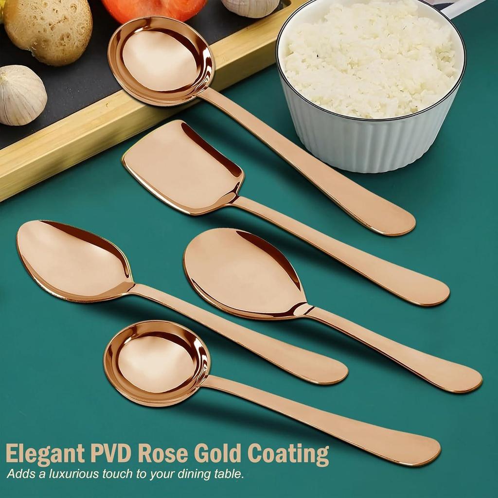 5 Pieces Stainless Steel Serving Spoons Set for Dining Table/Kitchen, 1.8 mm Heavy Gauge