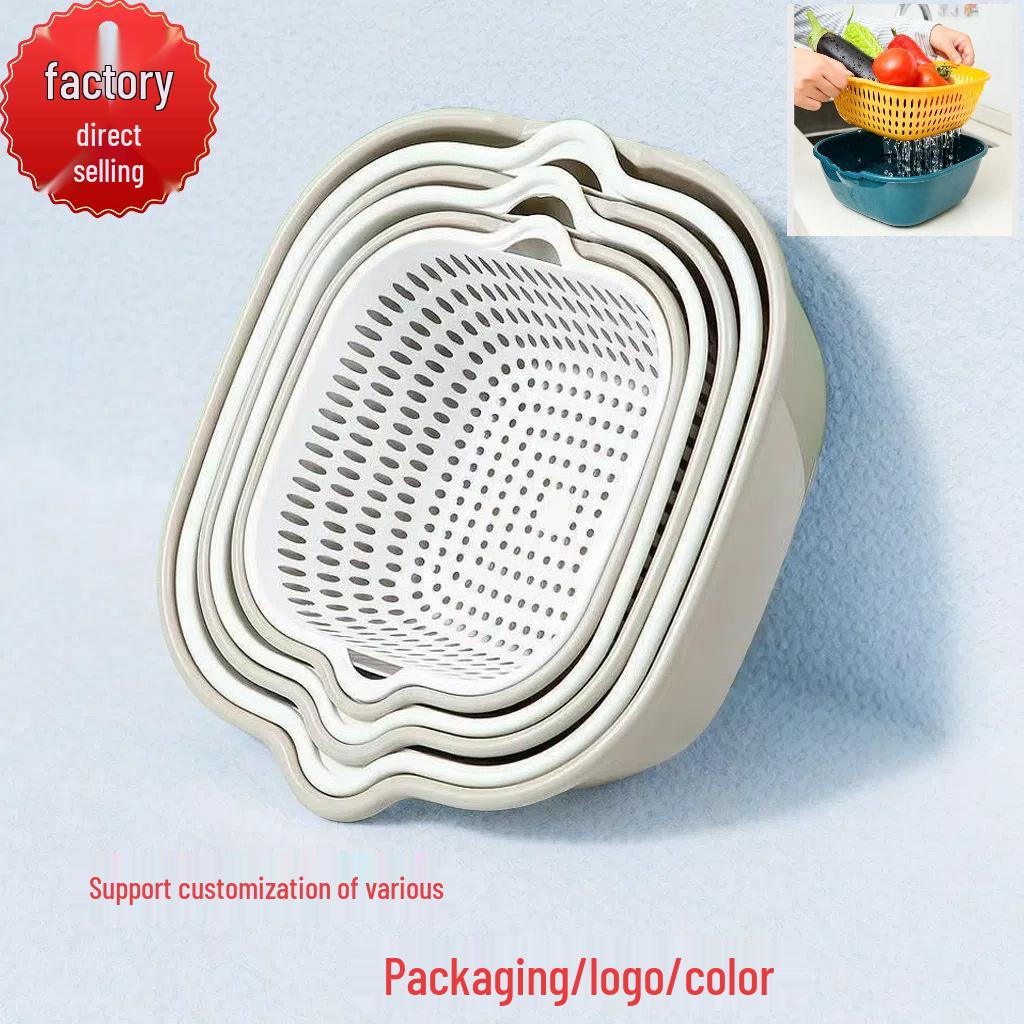 Double-Layer Kitchen Basket Set: 6-Piece Colorful Set for Washing Vegetables and Fruits