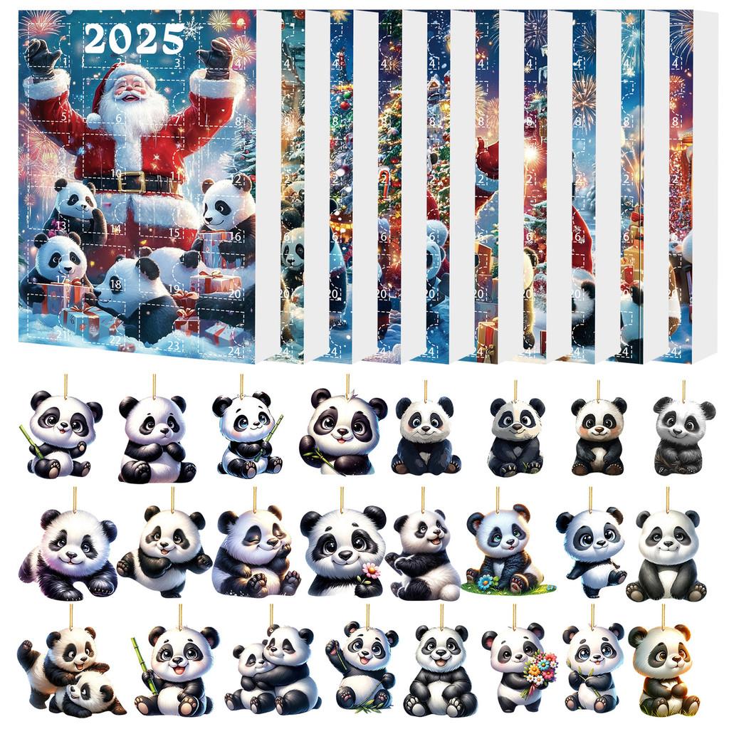 Christmas Panda Themed Advent Calendar Gift Set With 24 Acrylic Pieces For Celebrations