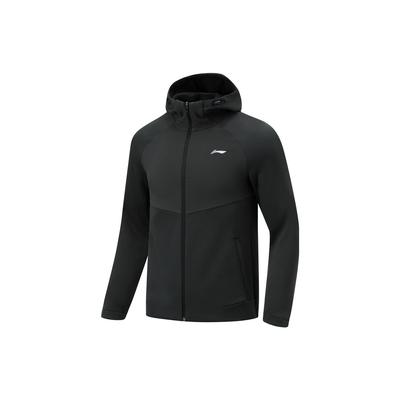 Li Ning Fitness Series Solid Color Outdoor Casual Sports Zipper Hooded Fleece Long Sleeve Jacket Men Jackets Black AWDU069-1