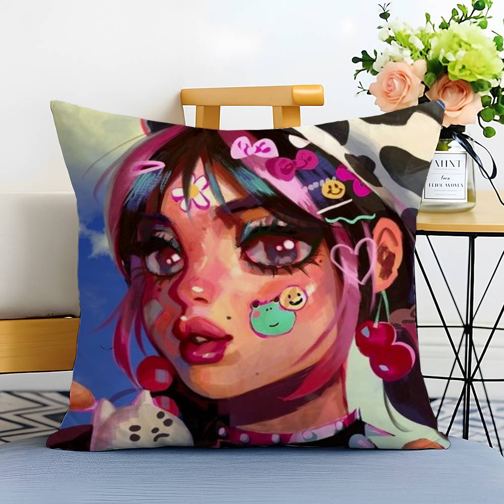 Beautiful Girl With Color Paint Pillow Case Printed Brushed Fleece Pillow Baby Skin-Touch Eco-Friendly Dye-Sublimat