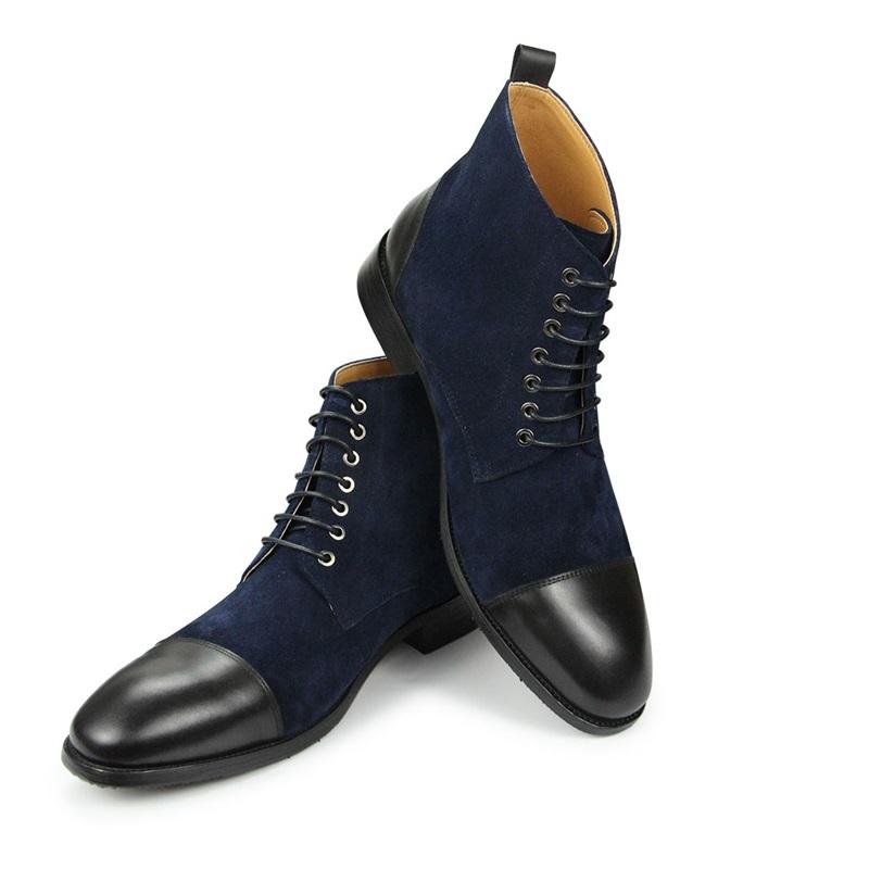 Mode Herren High Ankle Boots Handgefertigt Wildleder Echtes Leder Patchwork Mode Luxus Schnürstiefel Business Büro Outdoor Stiefel für Herren CN