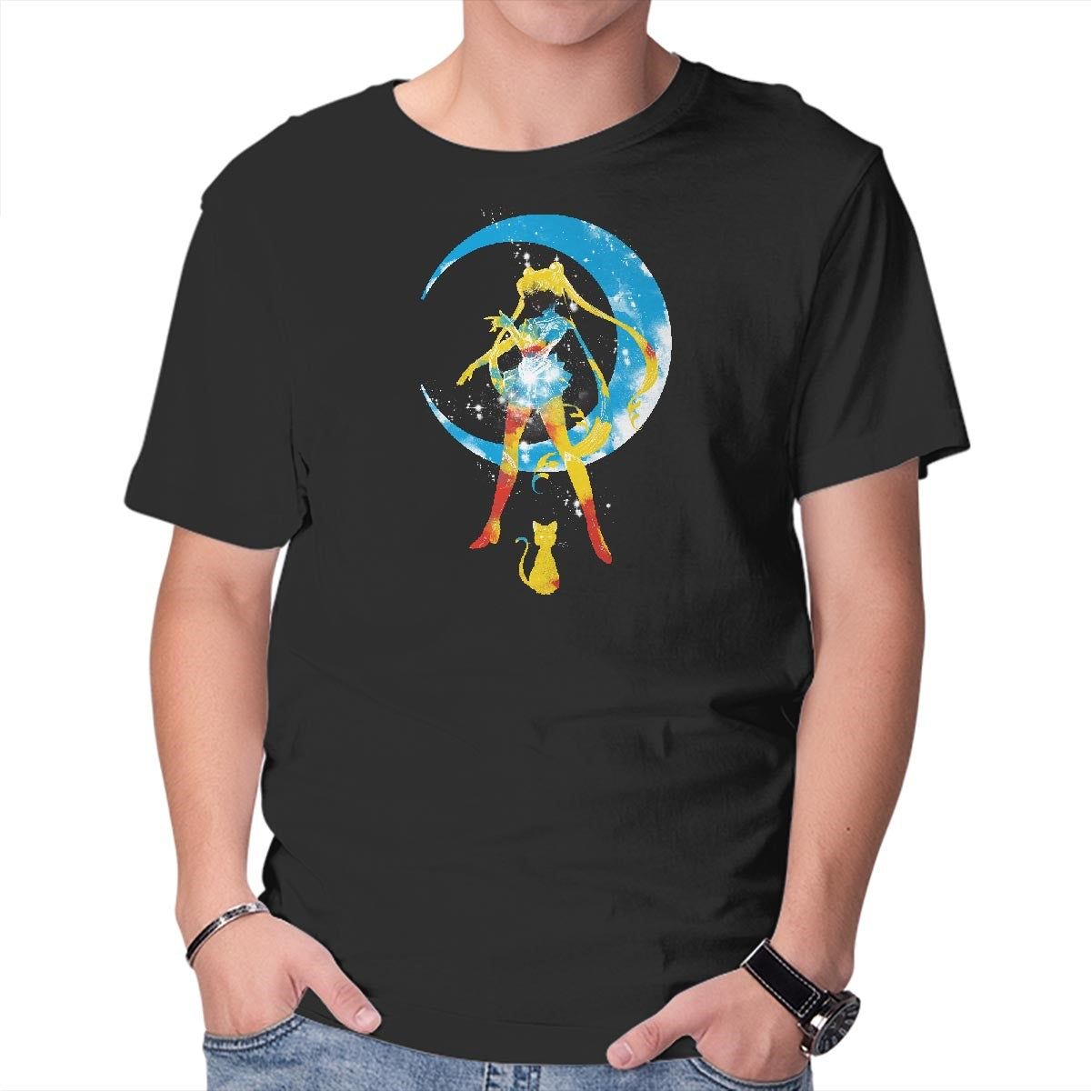 Unisex Crew Neck T-Shirt Moon Splash Graphic Short Sleeve Casual Tee S