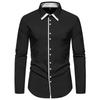 Men's Handsome Contrasting Color Double-layer Collar Long-sleeved Shirt Business Casual Long-sleeved Shirt