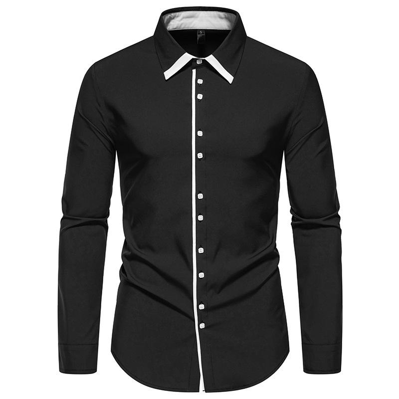Men's Handsome Contrasting Color Double-layer Collar Long-sleeved Shirt Business Casual Long-sleeved Shirt