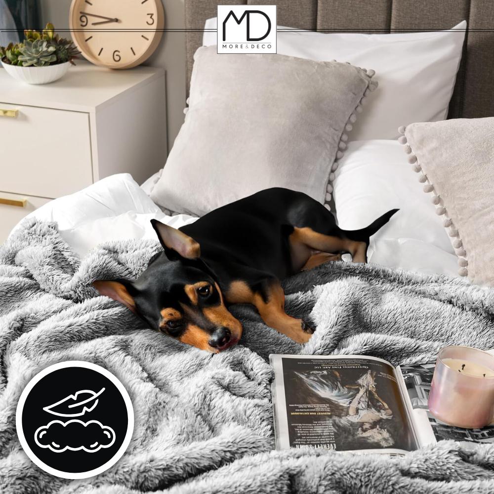 Koc pled 160×200 cm narzuta kapa szary melanż 250g/m² dłuższy włos mięsisty MORE&DECO